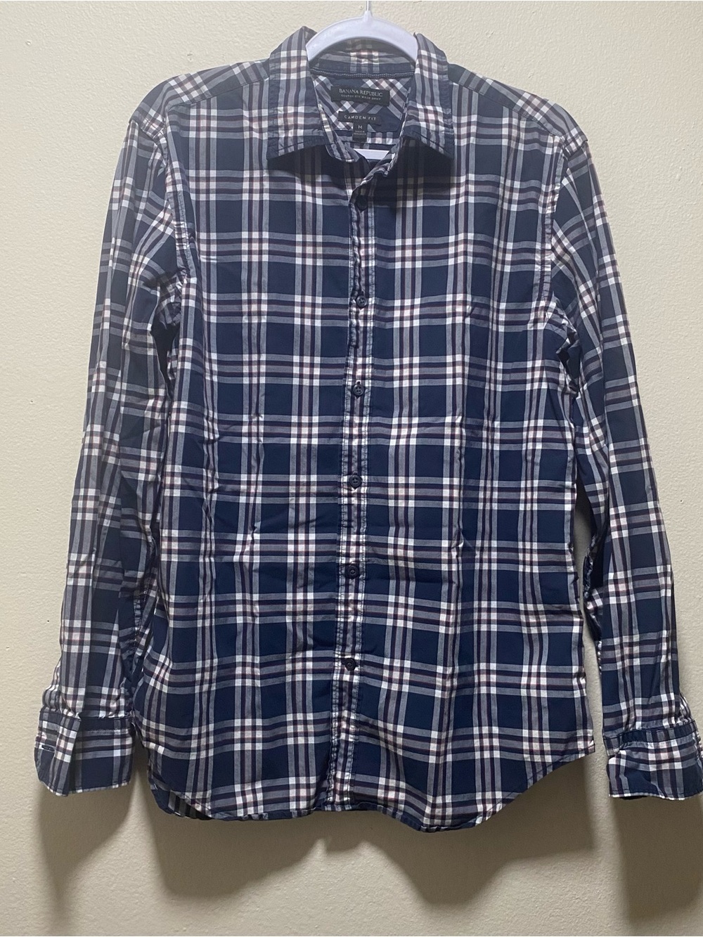 Banana Republic Men’s Navy and White Plaid Button-Down Shirt
